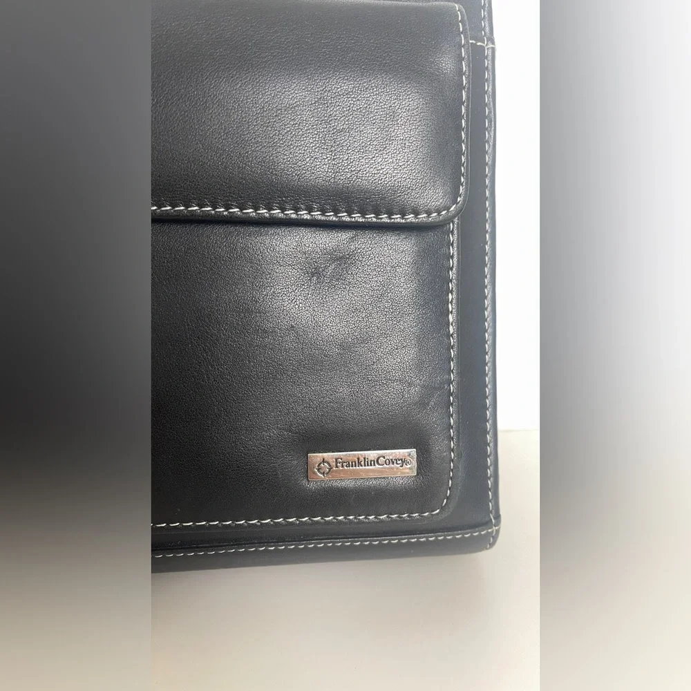 2009 Franklin Covey LEATHER Planner Organizer 7 Ring Insert Handle 10.25” UNUSED